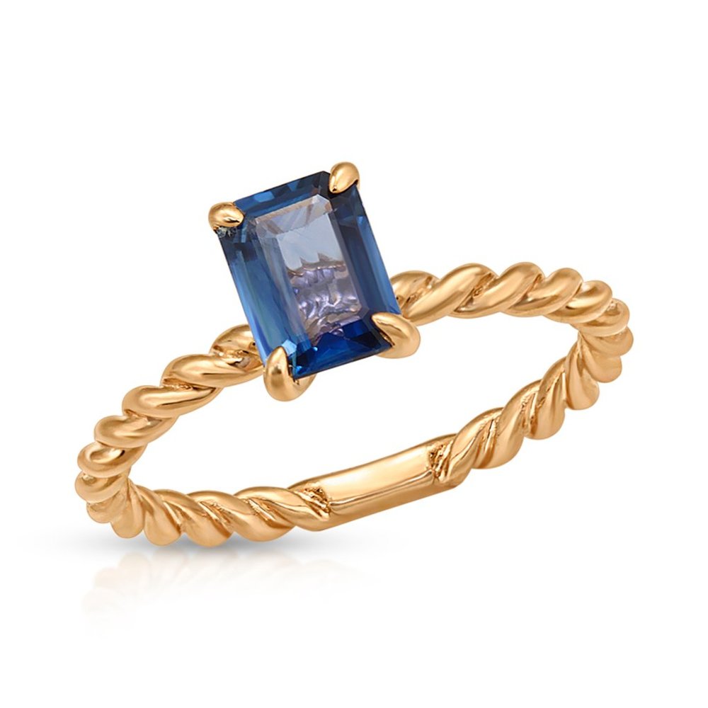 1.03 CT Blue Sapphires 14K Rose Gold Ring Size 6-8